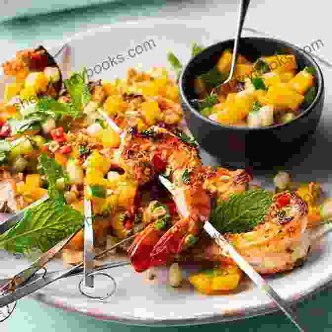 A Vibrant And Aromatic Assortment Of Appetizers, Including Grilled Prawns With Mango Salsa, Stuffed Mushrooms, And Goat Cheese Crostini. Elegant Comfort Food From Dorset Inn: Traditional Cooking From Vermont S Oldest Continuously Operating Inn