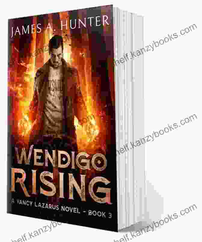 Wendigo Rising Book Cover Featuring A Shadowy Figure With Piercing Red Eyes Against A Desolate Winter Landscape Wendigo Rising (Yancy Lazarus 3)